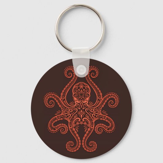 Intricate Red Octopus Sleutelhanger (Voorkant)