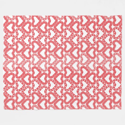 Intricate Red Ornamental Heart Tile Fleece Deken (Voorkant (Horizontaal))