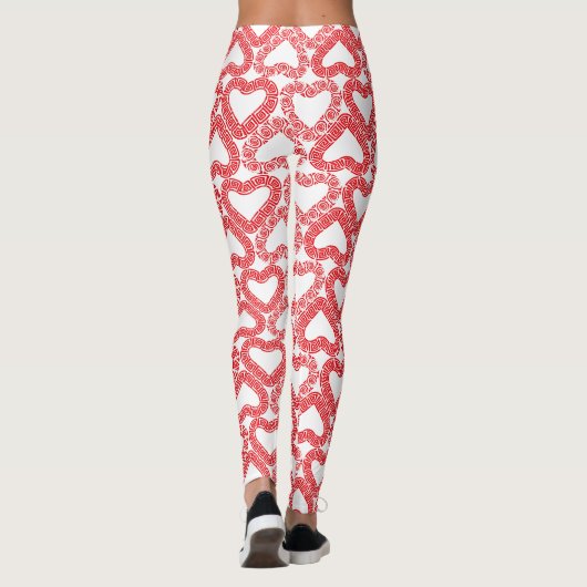 Intricate Red Ornamental Heart Tile Leggings (Achterkant)