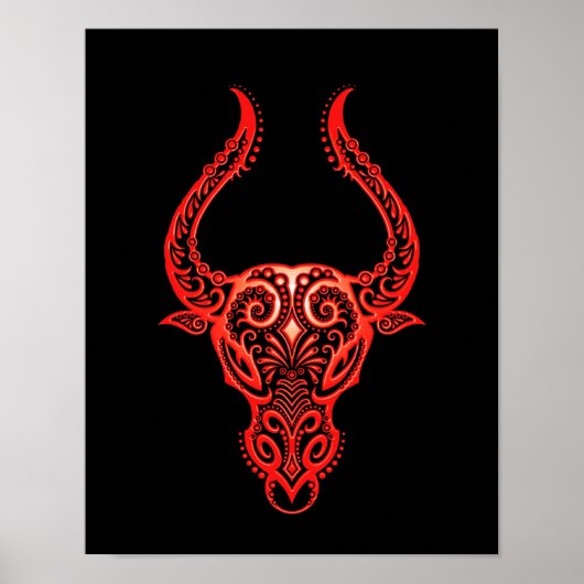 Intricate Red Taurus Zodiac op zwart Poster (Voorkant)