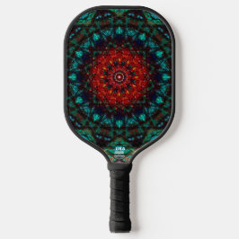 Intricate Red Turquoise Geometric Mandala Art Pickleball Paddle