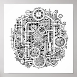 Intricate Steampunk Decoupage Sjabloon Lijnkunst Poster