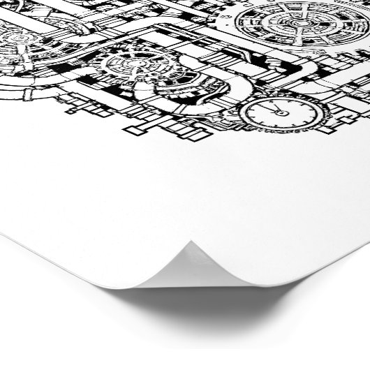 Intricate Steampunk Decoupage Template Line Art Poster (Hoek)