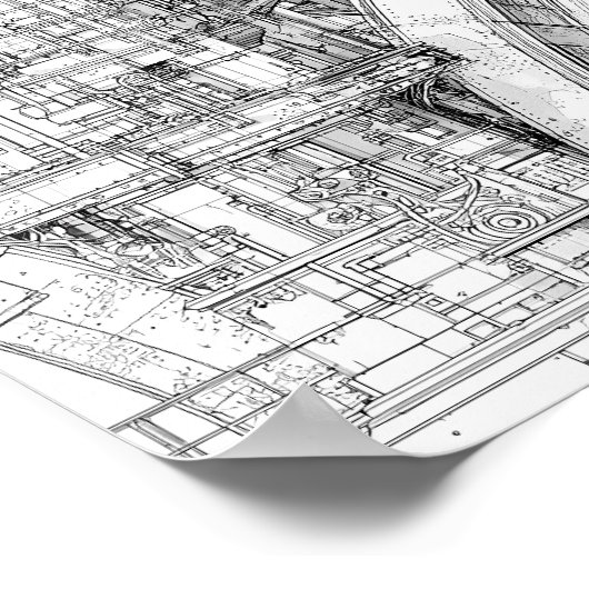 Intricate Steampunk Scaffolding Technical Line Art Poster (Hoek)