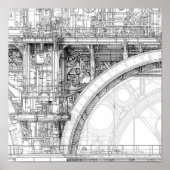Intricate Steampunk Scaffolding Technical Line Art Poster (Voorkant)
