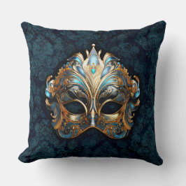 Intricate Teal and Golden  Mask Kussen