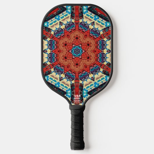 Intricate Vibrant Kaleidoscopic Starburst Pattern Pickleball Paddle (Voorkant)