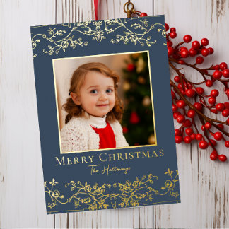 Intricate Vines One Photo Gold Foil Holiday Card Folie Feestdagenkaart