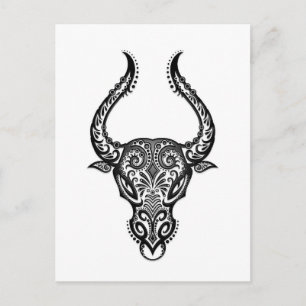 Intricate White Taurus Zodiac op zwart Briefkaart