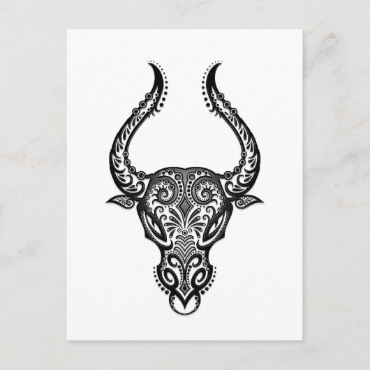 Intricate White Taurus Zodiac op zwart Briefkaart (Voorkant)