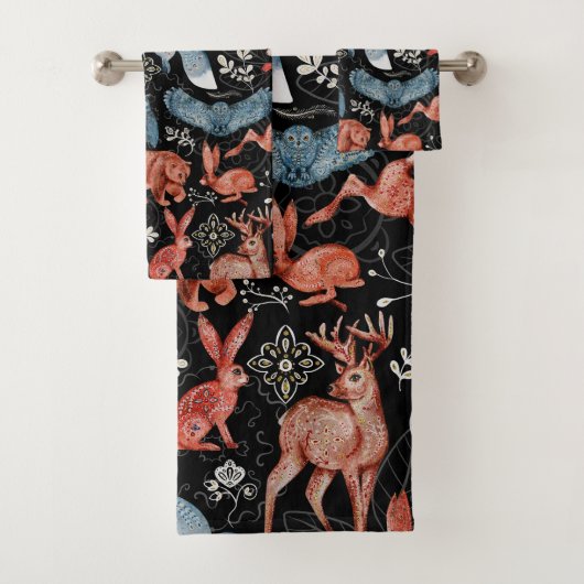 Intricate woodland animals pattern Bad Handdoek (Insitu)