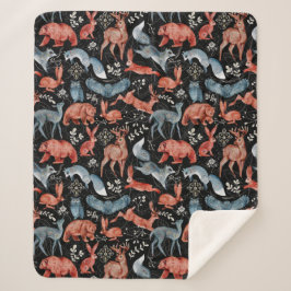 Intricate woodland animals pattern Sherpa Deken