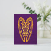 Intricate Yellow Aries Zodiac op Paars Briefkaart (Staand voorkant)