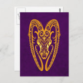 Intricate Yellow Aries Zodiac op Paars Briefkaart (Voorkant / Achterkant)
