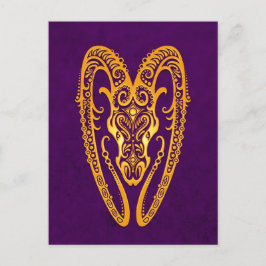 Intricate Yellow Aries Zodiac op Paars Briefkaart