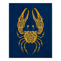Intricate Yellow Cancer Zodiac op Blue