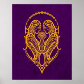 Intricate Yellow Gemini dierentuin op Paars Poster (Voorkant)