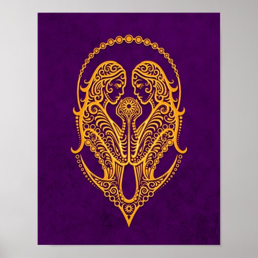 Intricate Yellow Gemini dierentuin op Paars Poster (Voorkant)
