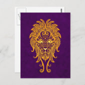 Intricate Yellow Leo Zodiac op Paars Briefkaart (Voorkant / Achterkant)