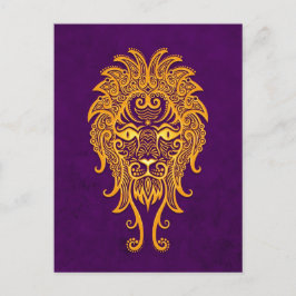 Intricate Yellow Leo Zodiac op Paars Briefkaart