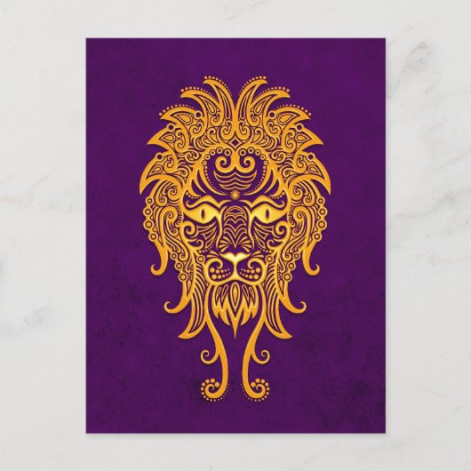 Intricate Yellow Leo Zodiac op Paars Briefkaart (Voorkant)