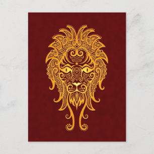 Intricate Yellow Leo Zodiac op rood Briefkaart