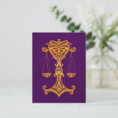 Intricate Yellow Libra Zodiac op Paars Briefkaart (Staand voorkant)