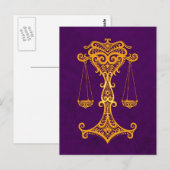 Intricate Yellow Libra Zodiac op Paars Briefkaart (Voorkant / Achterkant)
