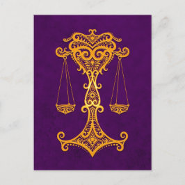 Intricate Yellow Libra Zodiac op Paars Briefkaart