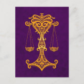 Intricate Yellow Libra Zodiac op Paars Briefkaart (Voorkant)