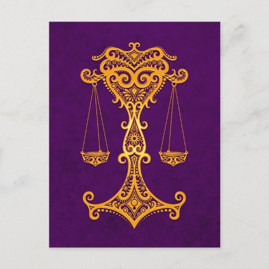 Intricate Yellow Libra Zodiac op Paars Briefkaart (Voorkant)