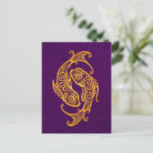 Intricate Yellow Pisces Zodiac op Paars Briefkaart (Staand voorkant)