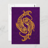 Intricate Yellow Pisces Zodiac op Paars Briefkaart (Voorkant / Achterkant)