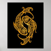 Intricate Yellow Pisces Zodiac op zwart Poster (Voorkant)
