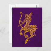 Intricate Yellow Sagittarius Zodiac op Paars Briefkaart (Voorkant / Achterkant)