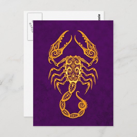 Intricate Yellow Scorpio Zodiac op Paars Briefkaart (Voorkant / Achterkant)