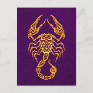 Intricate Yellow Scorpio Zodiac op Paars Briefkaart