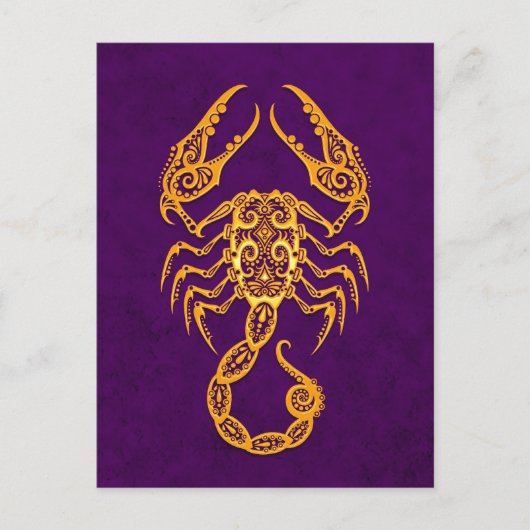 Intricate Yellow Scorpio Zodiac op Paars Briefkaart (Voorkant)