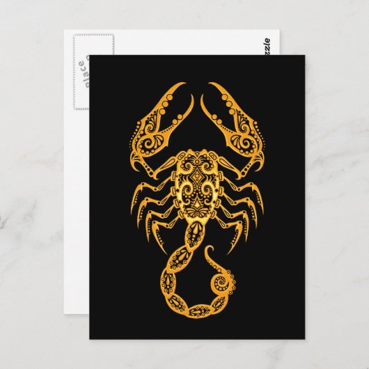 Intricate Yellow Scorpio Zodiac op zwart Briefkaart (Voorkant / Achterkant)