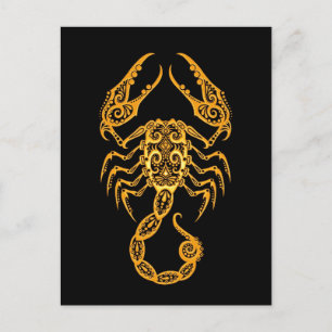 Intricate Yellow Scorpio Zodiac op zwart Briefkaart