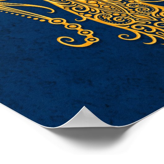 Intricate Yellow Virgo Zodiac op blauw Poster (Hoek)