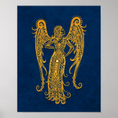 Intricate Yellow Virgo Zodiac op blauw Poster (Voorkant)