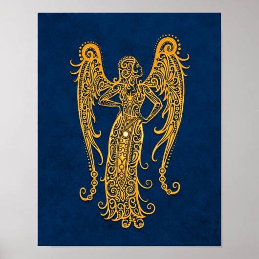 Intricate Yellow Virgo Zodiac op blauw Poster (Voorkant)
