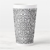Intricate Zwarte Lijn Mandala Kunst Latte Mok (Voorkant)