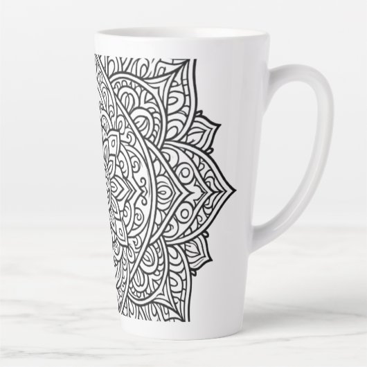 Intricate Zwarte Lijn Mandala Kunst Latte Mok (Rechts)