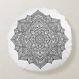Intricate zwarte lijn Mandala kunst Rond Kussen