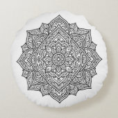 Intricate zwarte lijn Mandala kunst Rond Kussen (Achterkant)