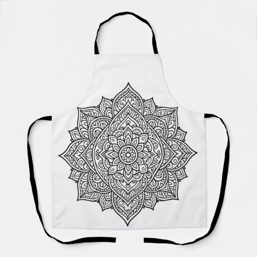 Intricate Zwarte Lijn Mandala Kunst Schort (Voorkant)