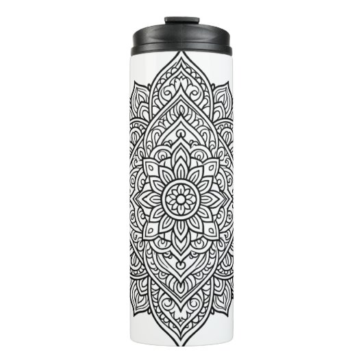 Intricate Zwarte Lijn Mandala Kunst Thermosbeker (Voorkant)