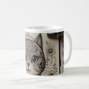 Intricatesse Zen Kat Mandala Geïllustreerde Koffie Koffiemok